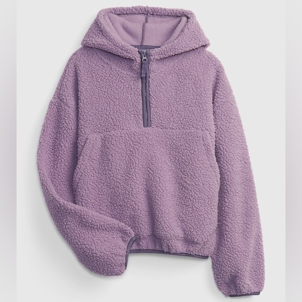 GAP Kids Girls Sherpa Hoodie Pullover Jacket w/ Zipper, Purple Size M (8)